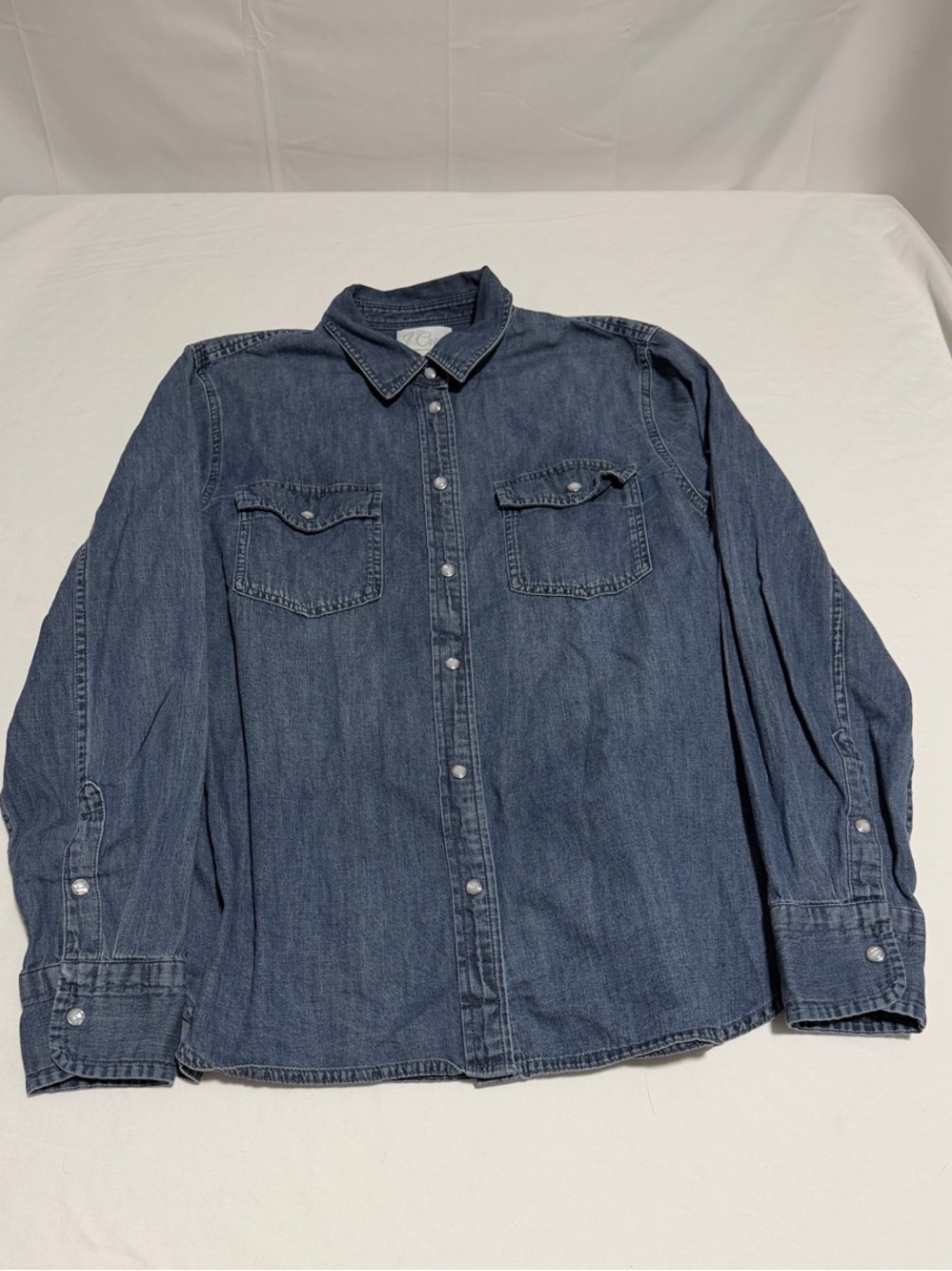 J Crew Wren Slim Woman's 14 Western Cambray Pearl Snap Button Shirt Villere Wash